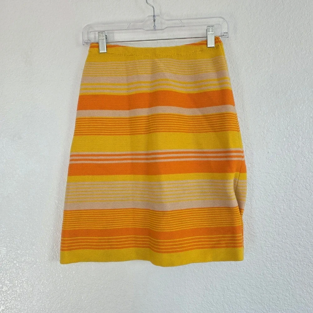 Neusteters‎ Vintage Striped Sweater Skirt Set Orange Yellow Mock Neck